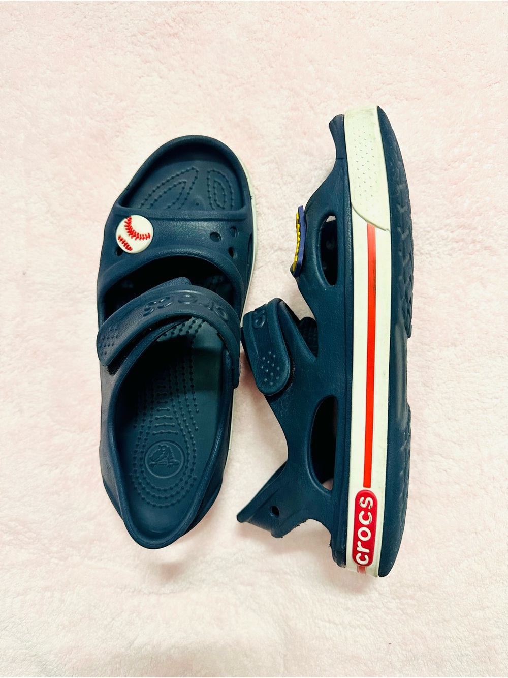 CROCS Crocband II Sandals Boys Size J3 Navy Blue Color Very Comfortable